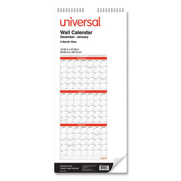 Universal® 3-month Wall Calendar, 12 X 27, White-black-red Sheets, 14-month (dec To Jan): 2021 To 2023 freeshipping - TVN Wholesale